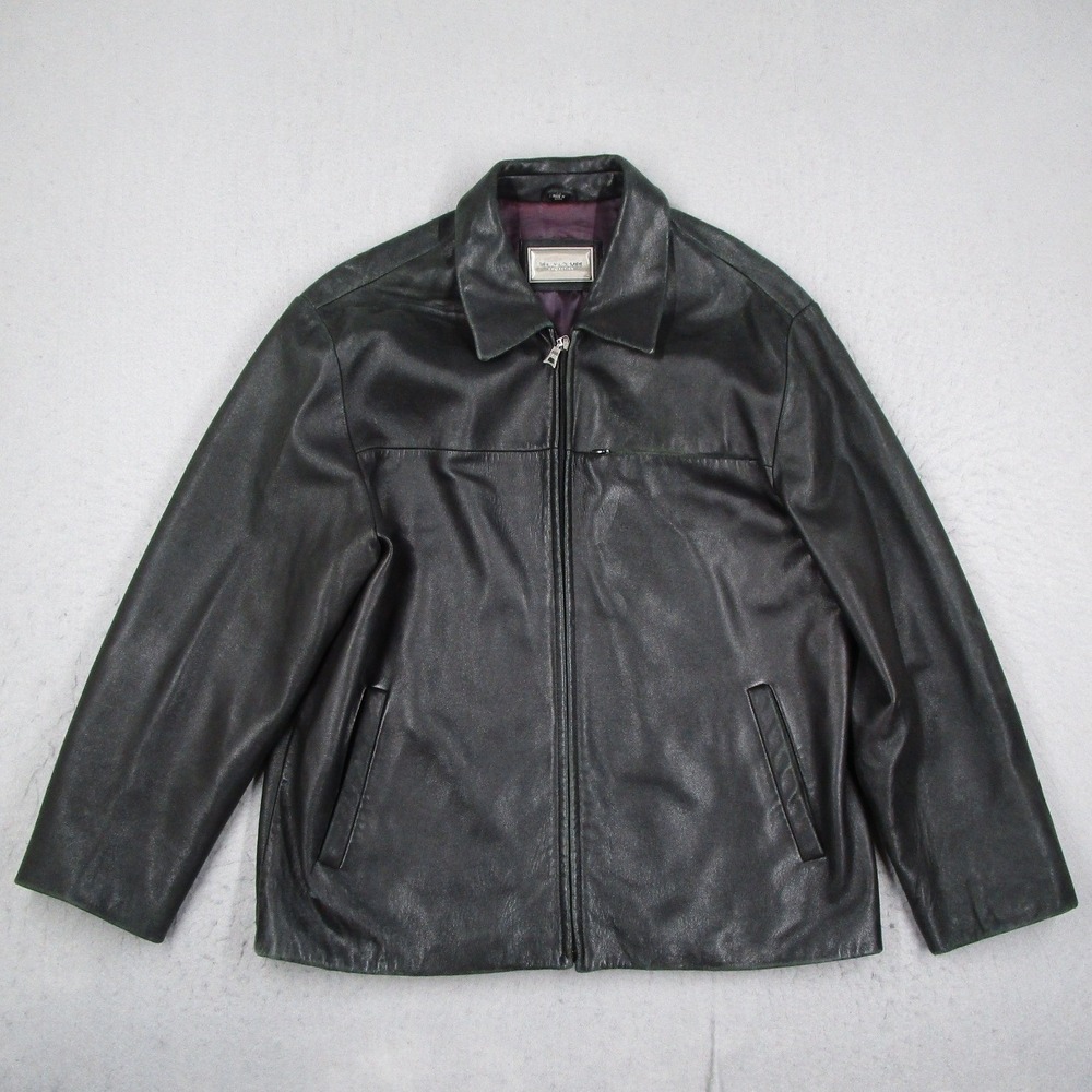 Reilly Olmes Collection Men Black Leather Full Zip Jacket Size M Classic Minimal